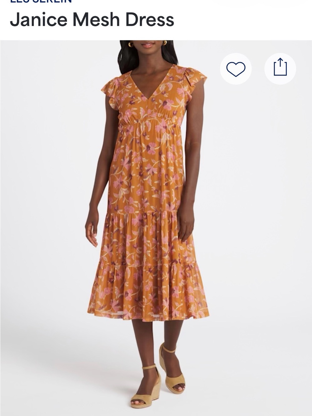 Floral V-Neck Midi Dress in Rust and Pink